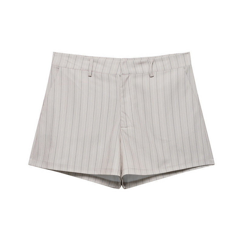 Thin Belt Striped Blazer Mini Shorts