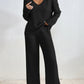 Casual Straight-leg Pants With A Loose V-neck Ribbed Knit Set