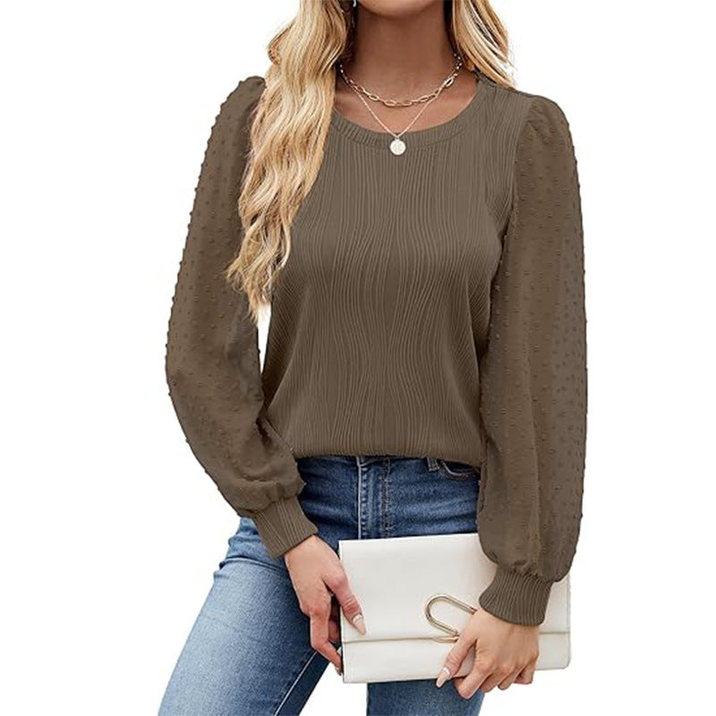 Women's Round Neck Chiffon Puff Sleeve Fashion