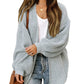 Fashion Lantern-sleeved Sweater With Pockets Casual Loose Solid Knit Cardigan Autumn Tops Womens Clothing