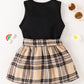 Solid Color Tank Top Plaid Skirt Girls Suit