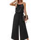 Fashion Casual Solid Color Suspender Waist Wide Leg Jumpsuit