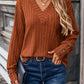 Women's Long Sleeve V-neck Shirt Solid Color Buttons