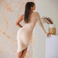 Asymmetrical-neck One-shoulder Long-sleeve Sheath Dress