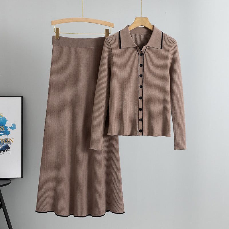 Fashion Slim Fit Women's Sweater Cardigan Skirt Two-piece Set