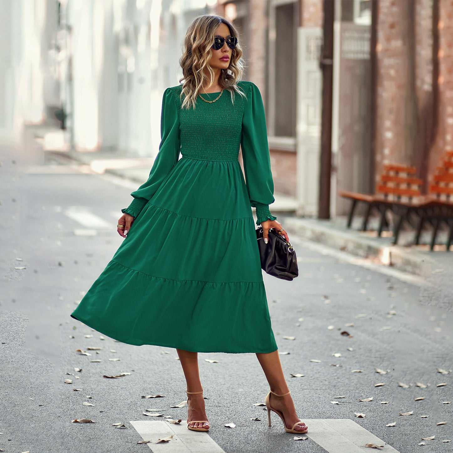 Robe mi-longue cintrée pour les vacances et les loisirs, vêtements pour femmes printemps et automne