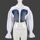 Denim Stitching Navel Flared Sleeves Personality Shirt