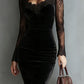 Elegant V-neck Lace-panelled Waist-cinching Hip-hugging Dress