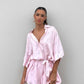 Women's Printed Lace Up Waist-tight Cardigan 5-point Sleeve One-piece Shorts