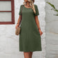 Women's Cotton And Linen Solid Color Loose Round Neck Short Sleeve Dress