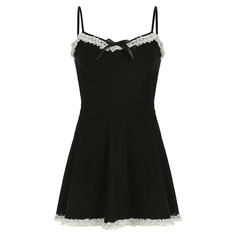 European And American Sweet And Spicy Lace Splicing Sling A- Line Skirt