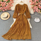 Round Neck Pleated Polka Dot Chiffon Dress