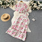 Floral Womens Cross V Neck Strap Crop Top And High Waisted Flared Skirt Two Piece Set