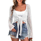 Beach Cover-up Hollow Out Long Sleeve Lace-up Sweater Top For Women