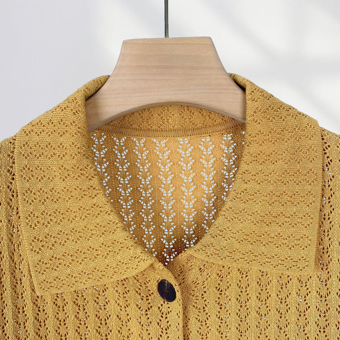 Textured French POLO Lapel Short Sleeve Sweater