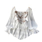 New Square-neck Retro One-shoulder Tie-dye Court-style Ruffled Dress