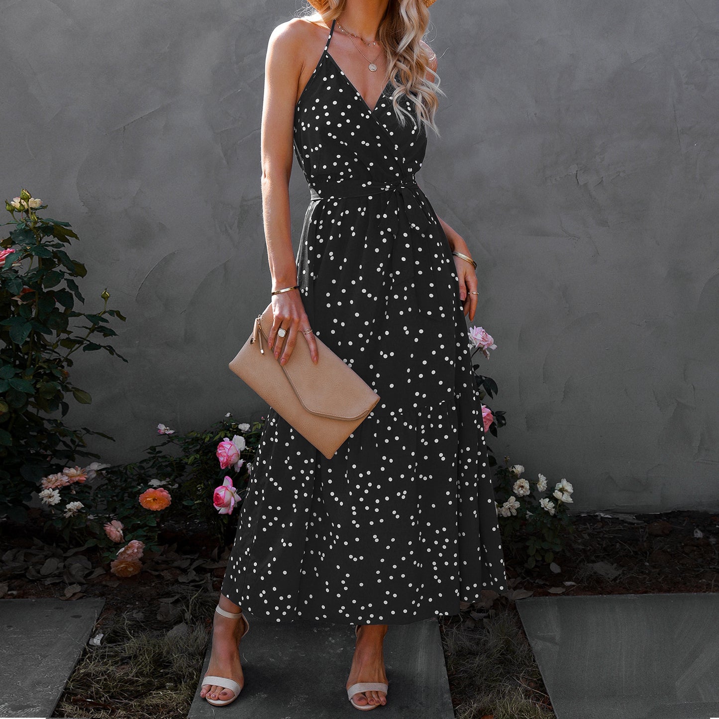 Style V Neck Polka Dot Dress