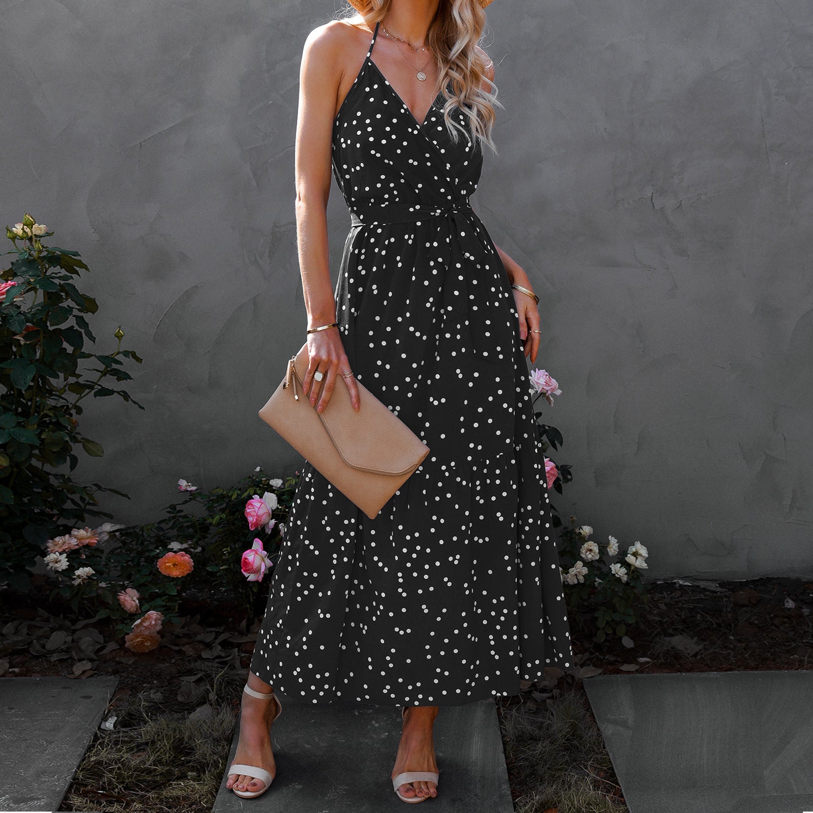 Style V Neck Polka Dot Dress