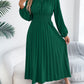 Elegant Ruffled Long-sleeve Cinched-waist Pleated Maxi Dress
