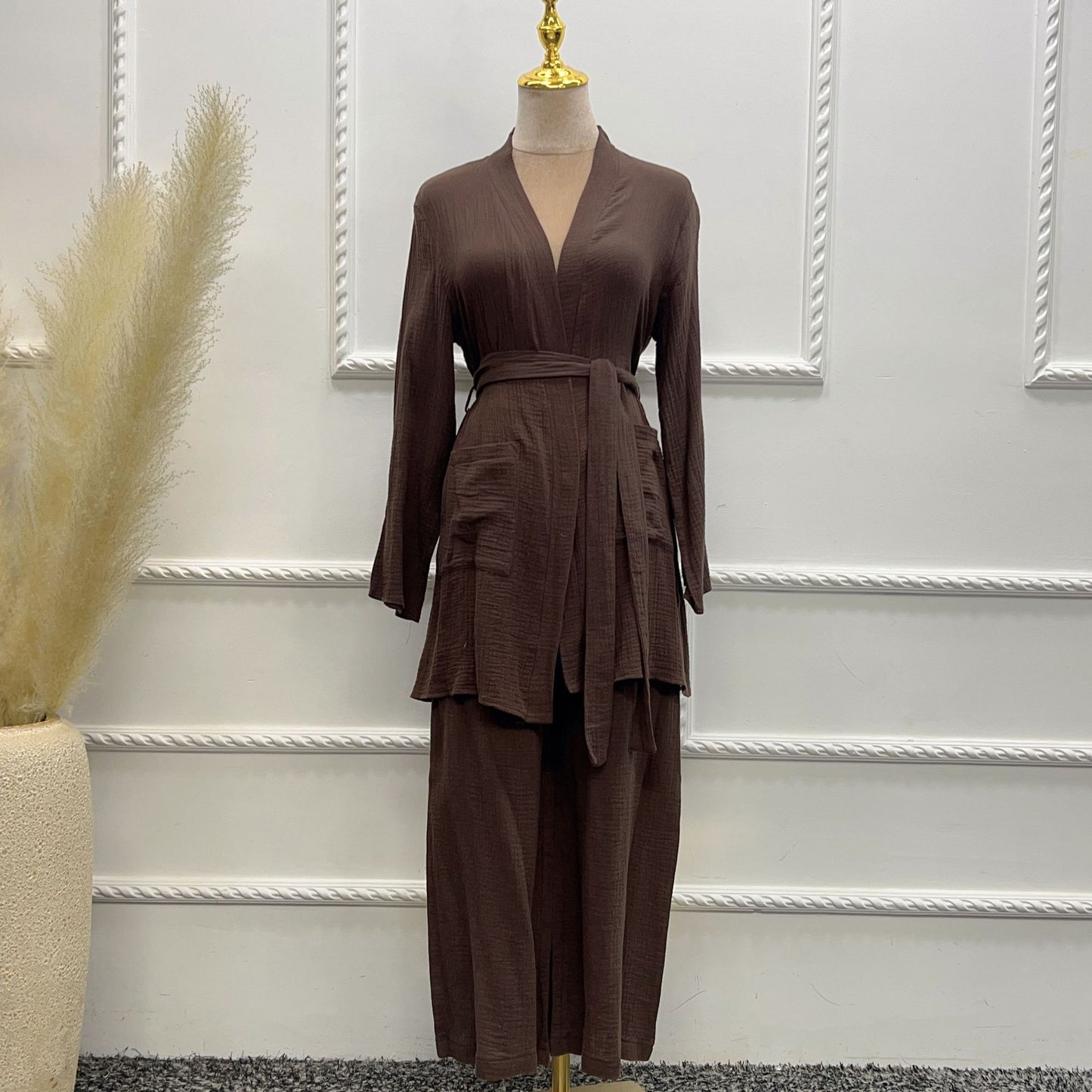 Pure Cotton Casual Plus Size Top Two-piece Pants Suit