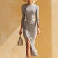 Stylish And Casual Grey Cotton Top And Split Skirt Set
