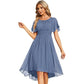 Robe de soirée élégante à col rond et manches courtes pour femme