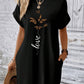 Butterfly And Letter Pattern Batwing Sleeve T-shirt Dress
