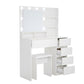Vanity, Makeup Vanity Desk Set With Mirror & Light, Dressing Table Storage Lots With Power Strip, 3 Lighting Modes With Adjustable Brightness, 37 Inches White With Stool