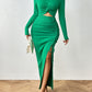 New Solid Color Round Neck Waist Trimming Long Sleeve Narrow Suit