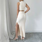 Knitted Sweater Round Neck Vest And Split Skirt Two-piece Set