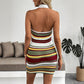 Slim Lapel Halter Striped Dress
