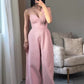 Solid Color Three-dimensional Floral Lace-up Jumpsuit