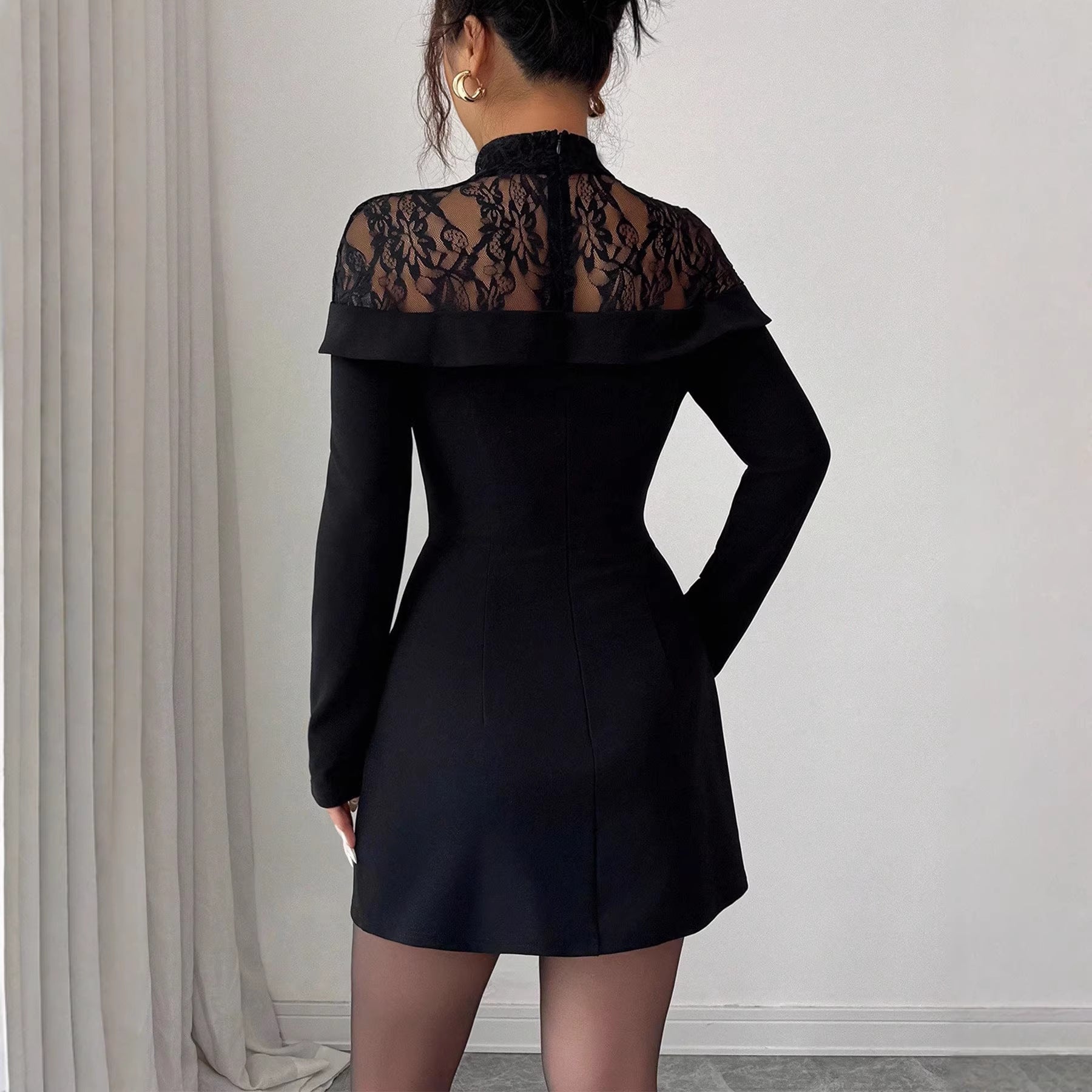 Womens Stylish, Elegant Lace-Panel Off-the-Shoulder Bodycon Dress