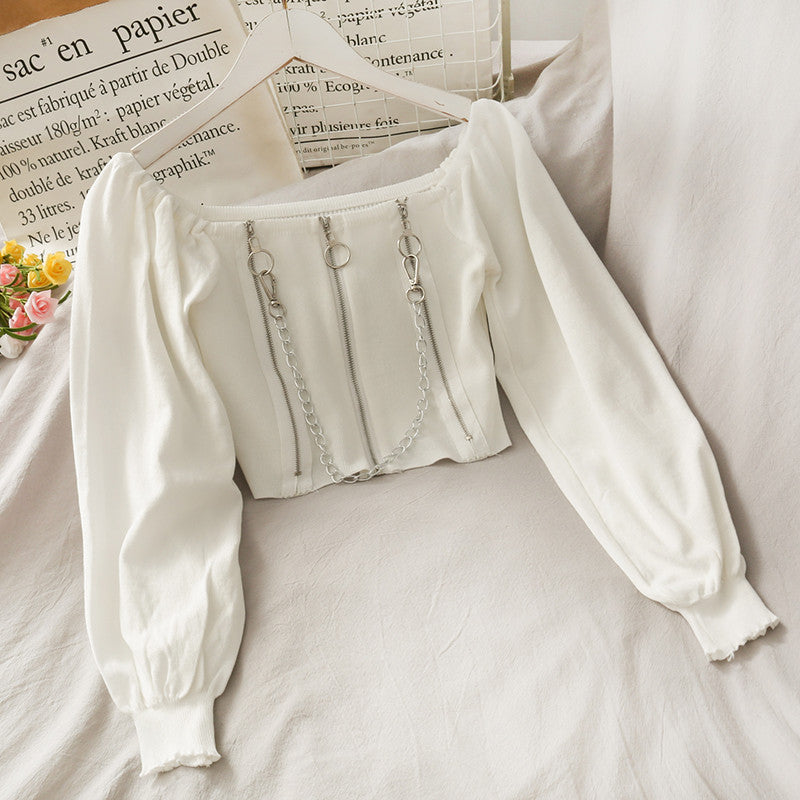 French Niche Design Chain Decoration Short Shirt
