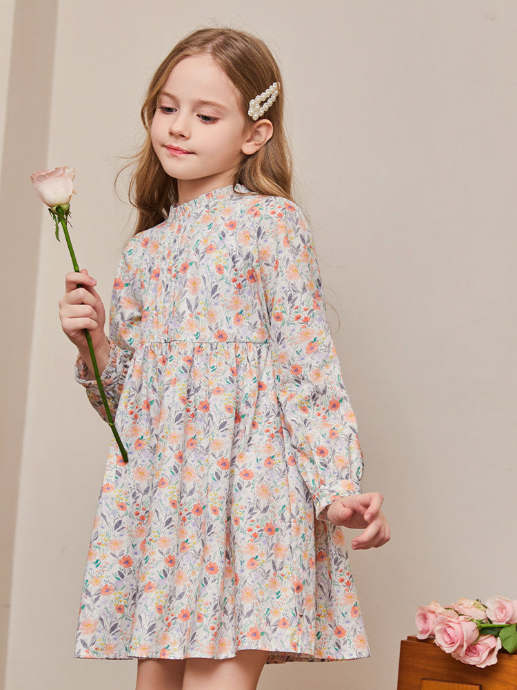 Robe fleurie en coton pour fille, style pastoral, manches bouffantes