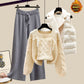 Ensemble trois pièces pour femme, gilet, pull épais, pantalon large