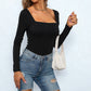 Tight Off-neck Sunken Stripe Knitted Jumpsuit