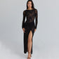 Womens Slit Long Elegant Sheer Dress