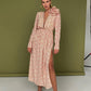 Deep V-neck Lace-up Waist Side Slit Floral Dress