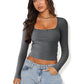Slimming Slim Lace Stitching Top U-neck Bottoming Shirt