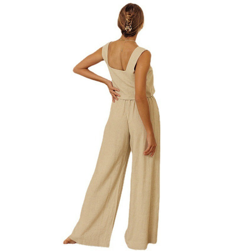 Gilet en coton et lin en gros, pantalon sans manches, tenue ample, costume tendance