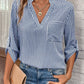 Women's V-neck Pullover Striped Printed Long Sleeves Casual Shirt