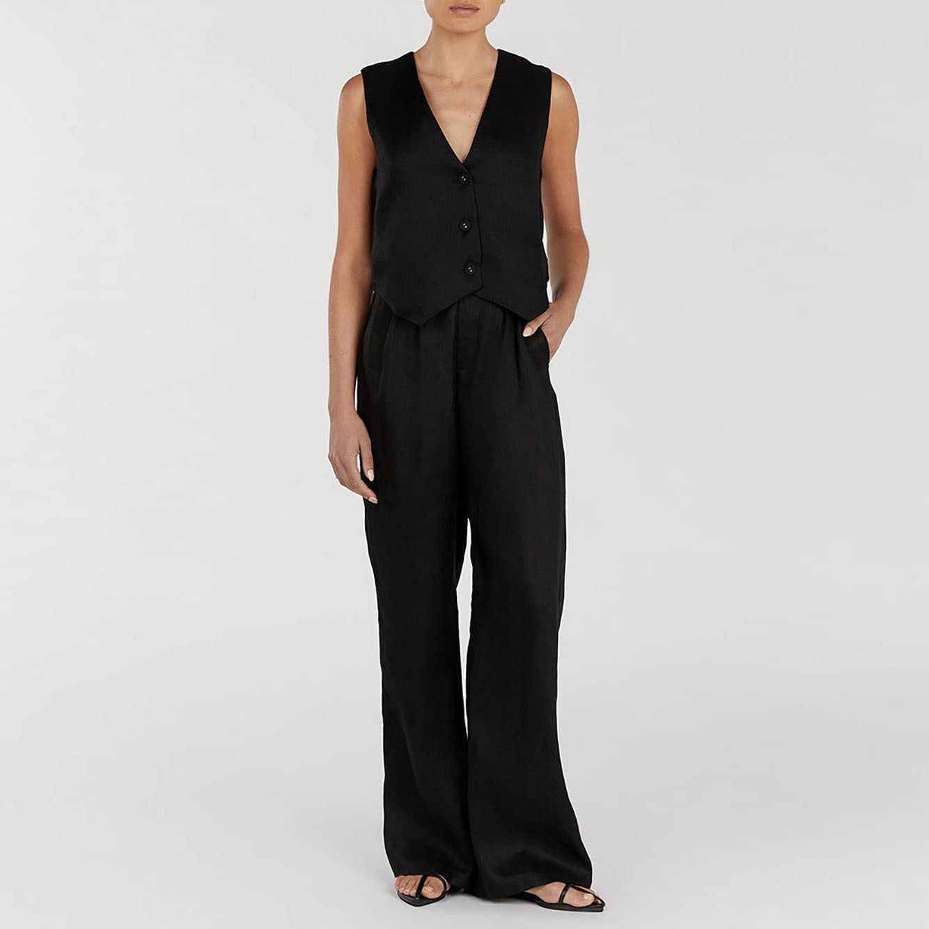 Solid Color Vest High Waist Trousers Two-piece Set