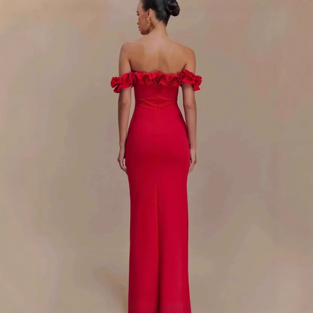 Ruffled Off-shoulder Temperament Waist-tight