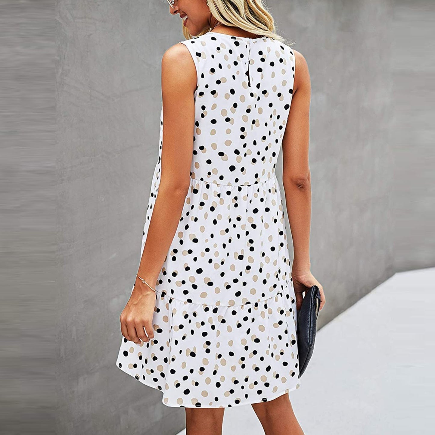 Robe d'été ample sans manches à pois pour femme, avec poche, style débardeur décontracté, mini robe d'été