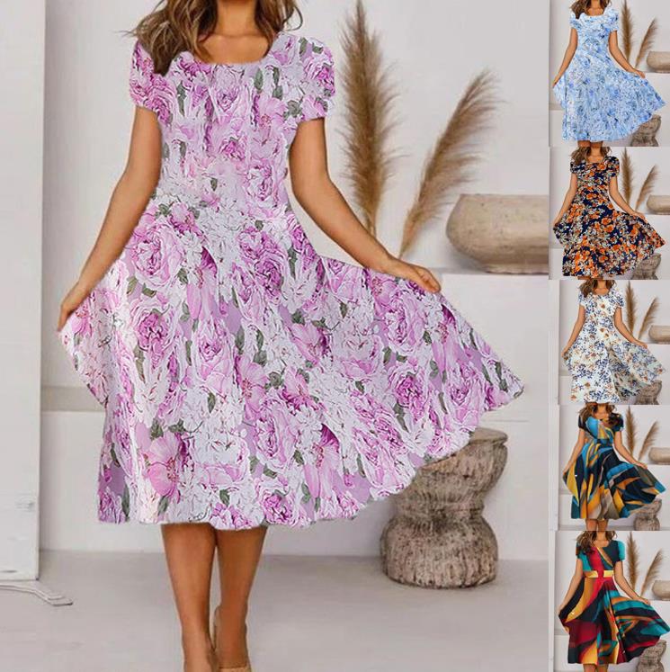 Summer Urban Casual Short Sleeve Round Neck Loose Women's Dress