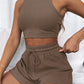 Sleeveless Waffle Suit Solid Color Vest Fashion Casual Shorts