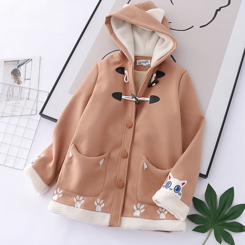 Manteau à capuche en laine japonaise à boutons de vache