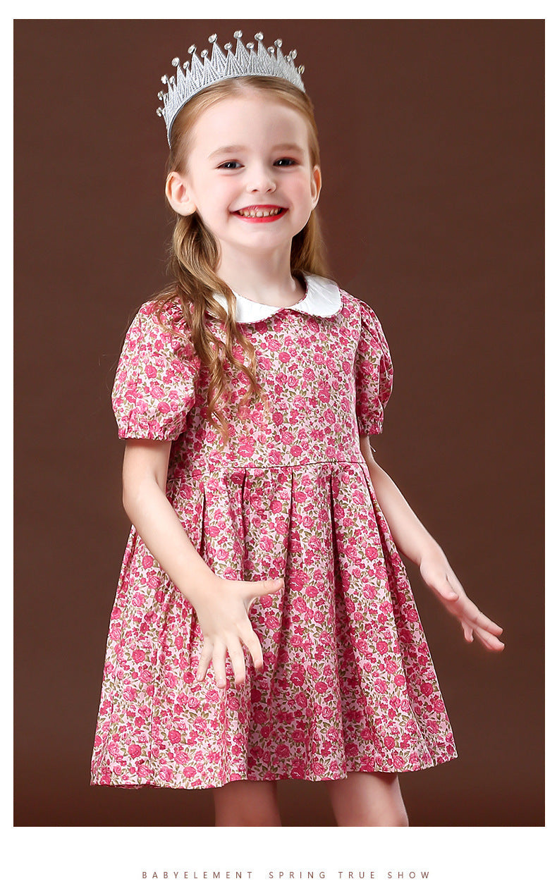 Robe mi-longue à fleurs et manches courtes pour fille