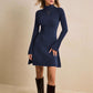 Women's High Neck Flared Sleeve Knit Sweater Dress Elegant Solid Color Long Sleeve
